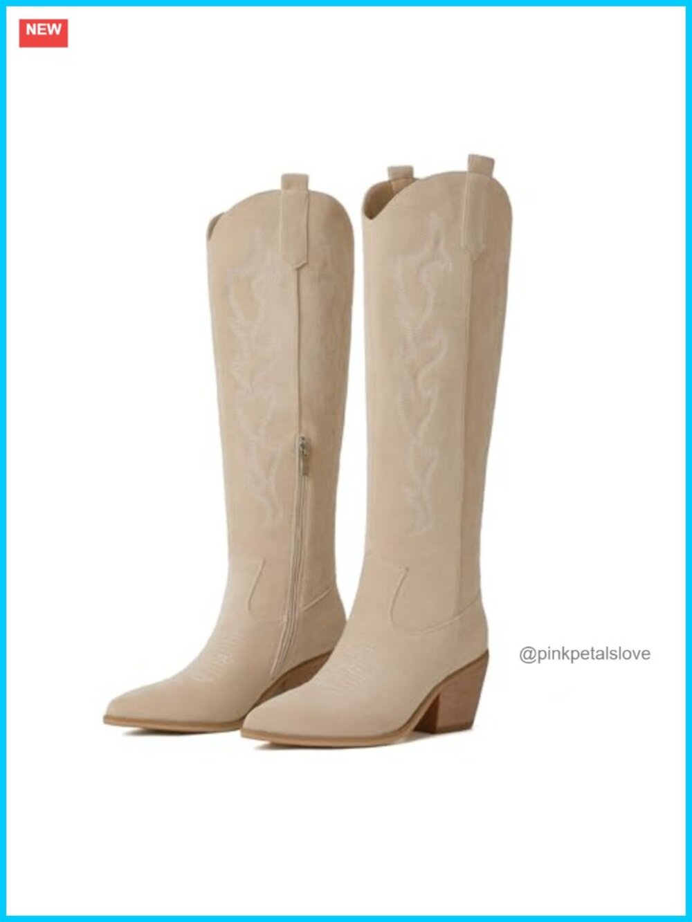Women's Cowboy Boots Knee High Embroidered Chunky Heel Synthetic Suede